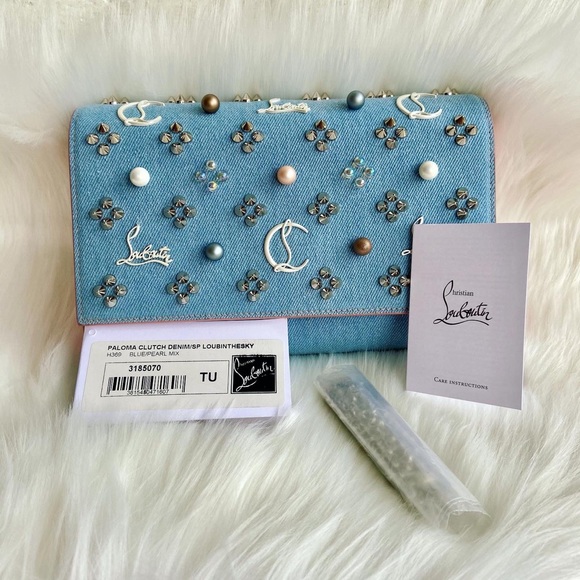 Christian Louboutin Handbags - NWT Louboutin Paloma Pearl Loubinthesky Blue Denim Crossbody Clutch